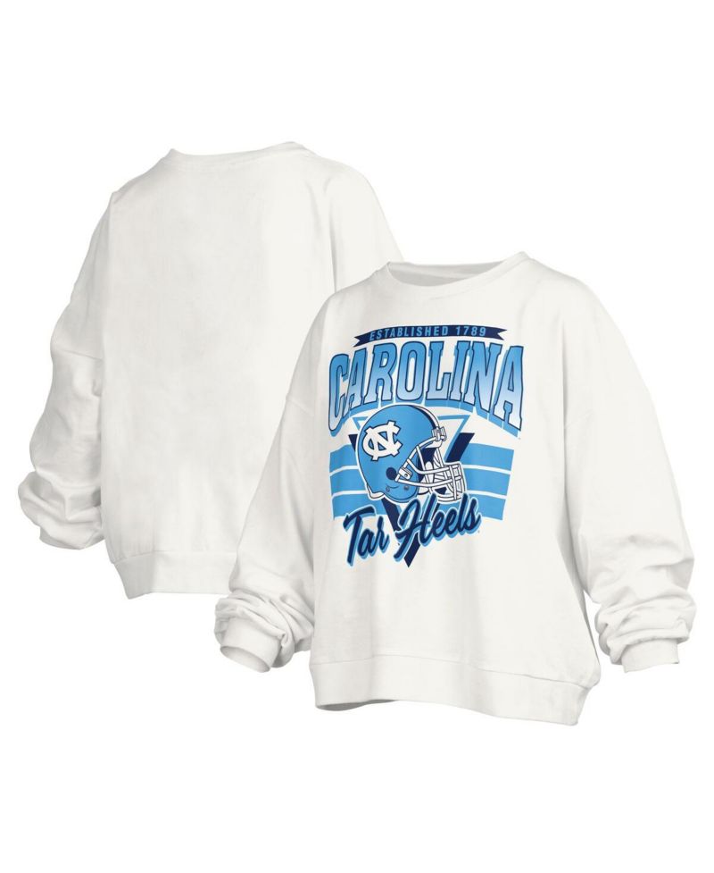 Women's White North Carolina Tar Heels Janice Retro Logo Oversized Pullover Sweatshirt