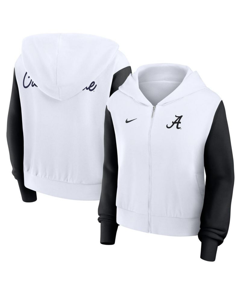 Women's White Alabama Crimson Tide Cropped Beyond Capability Color-Block Script Full-Zip Hoodie