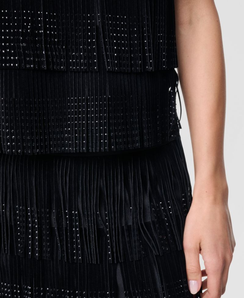 Women's Short-Sleeve Rhinestone Fringe Top