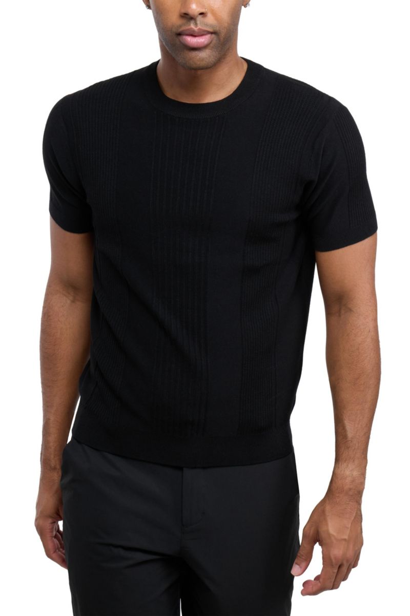 X RAY Men's Crew Rib Neck Raised Stripe Sweater