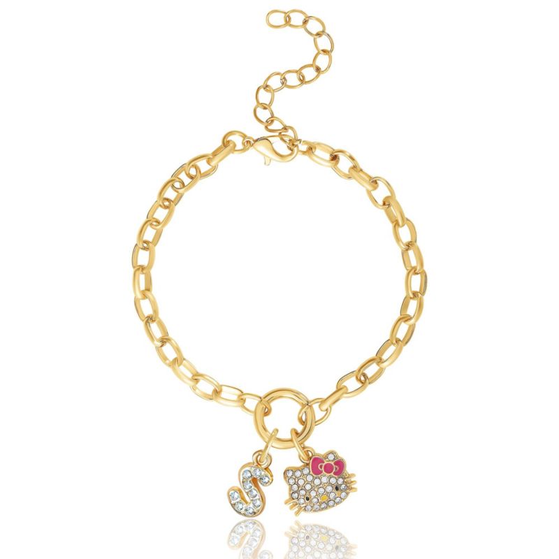 Initial Crystal Charm Bracelet, Gold-Tone, Adjustable