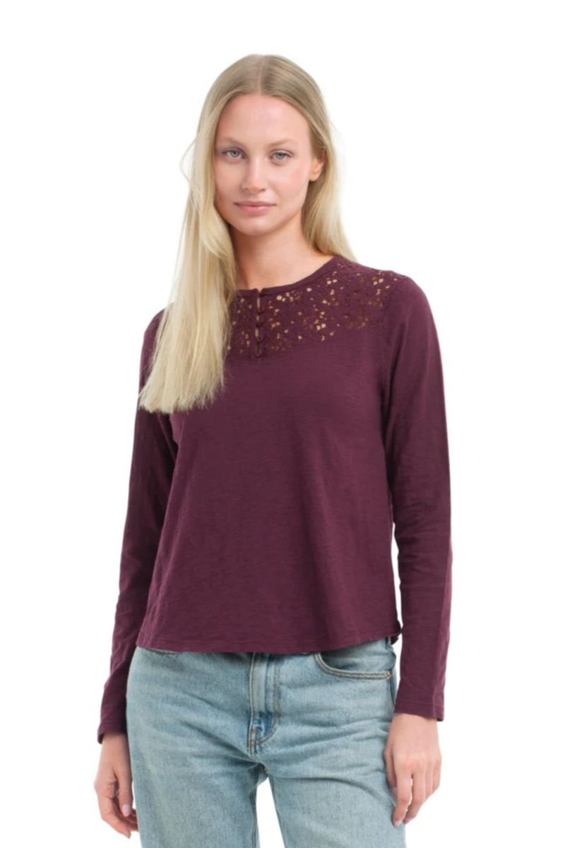 Women's Lace Yoke Henley Tee