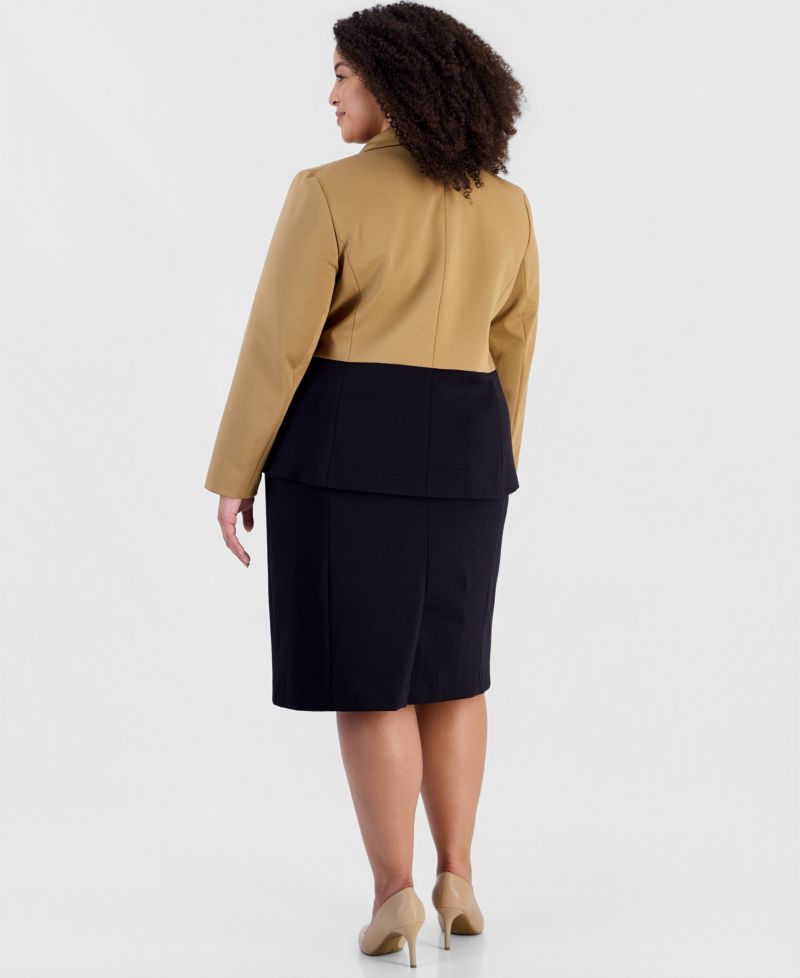 Plus Size Peplum Empire-Waist Seam Colorblock Jacket & Dress, 2-Piece Set