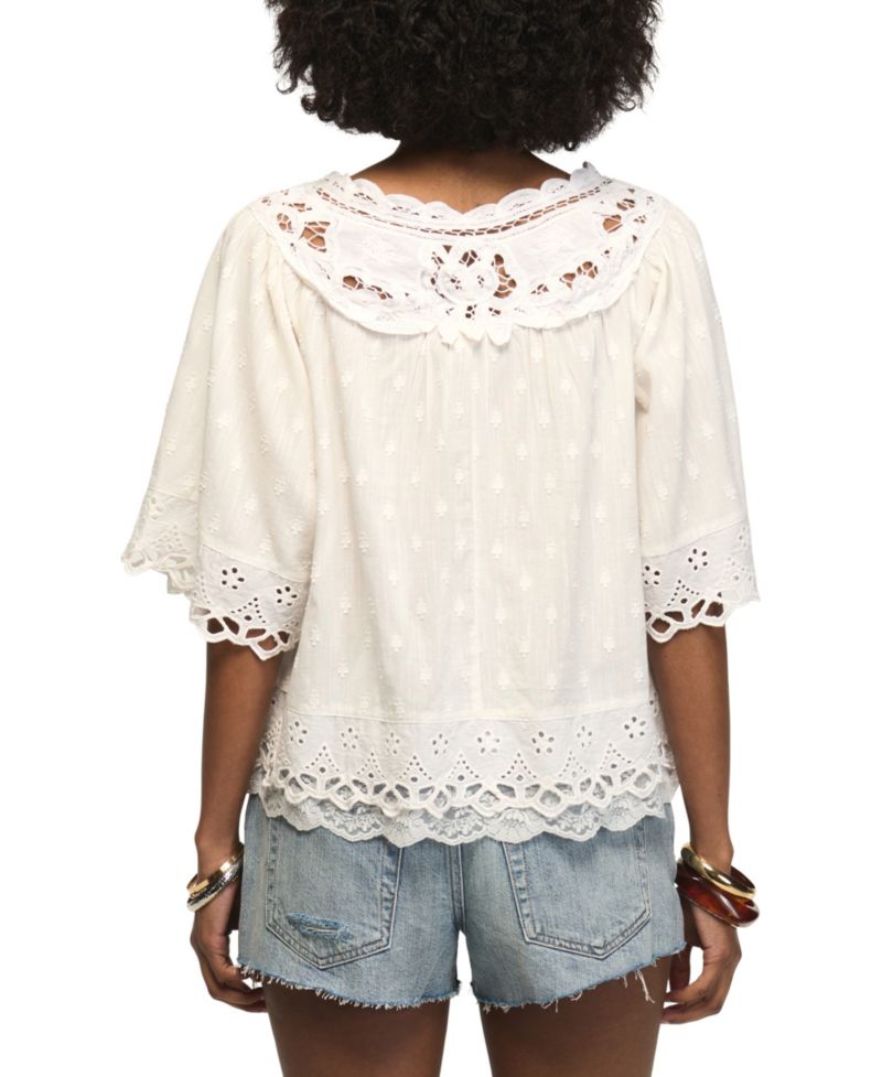 Women's Notch-Neck Lace Detail Top