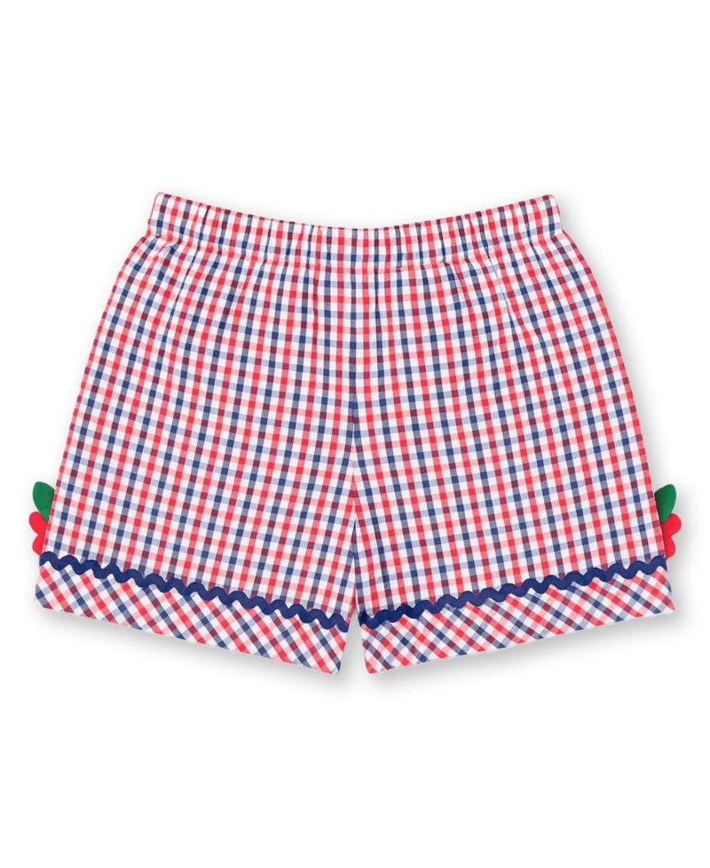 Big Girls Plaid Seersucker Shorts With Ric Rac and Flowers