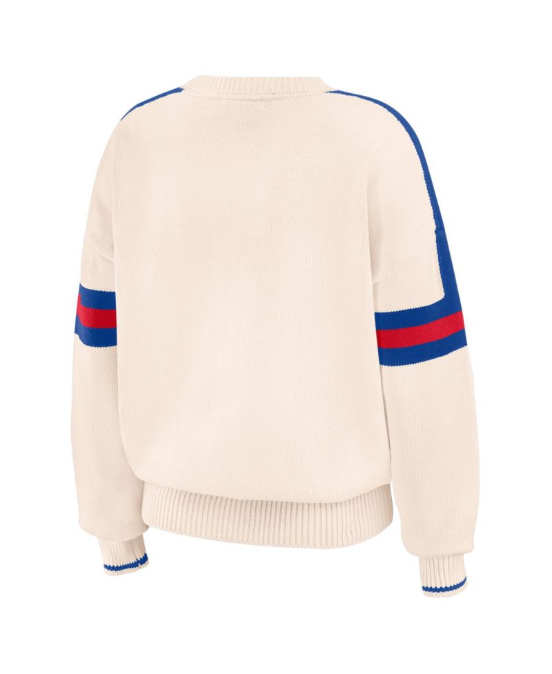 Women's Cream Philadelphia 76ers Stripe Pullover Sweater