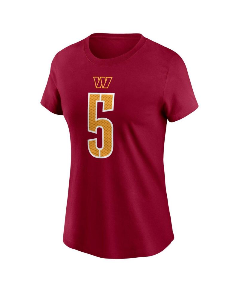 Women's Jayden Daniels Burgundy Washington Commanders 2024 NFL Draft First Round Pick Name & Number T-Shirt