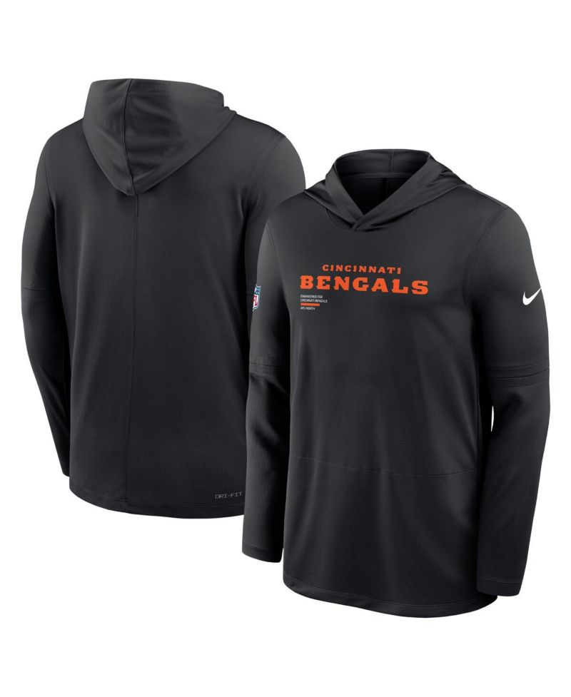 Men's Black Cincinnati Bengals Big & Tall Sideline Performance Long Sleeve Hoodie T-Shirt