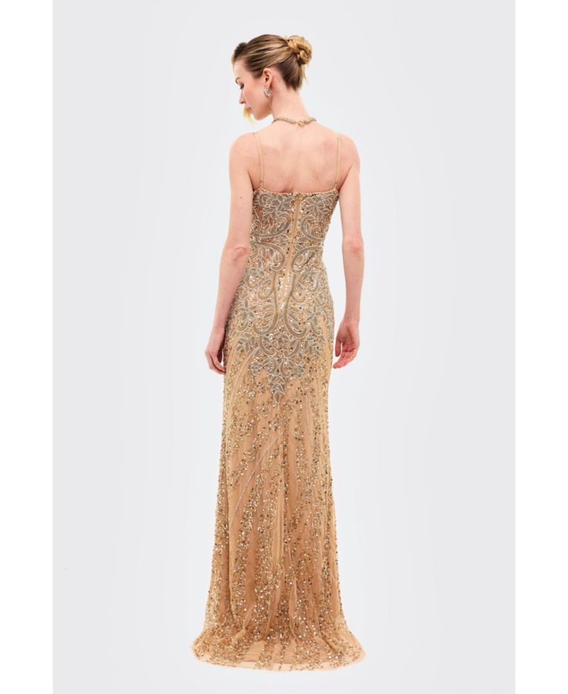 Women's Embellished Sequin Maxi Dress With Trail