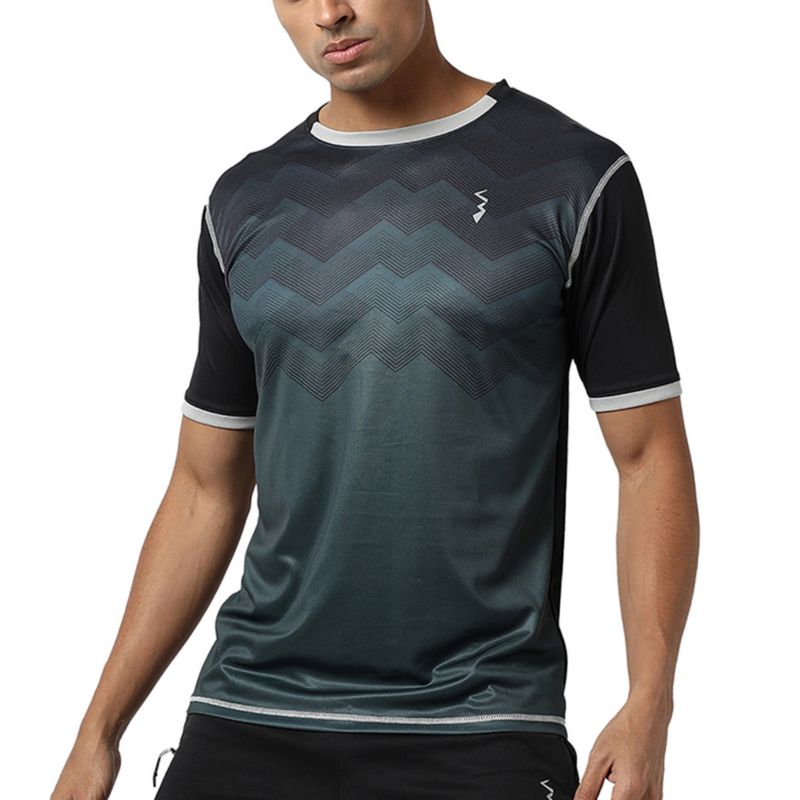 Men's Charcoal Grey Geometric Active wear T-Shirt