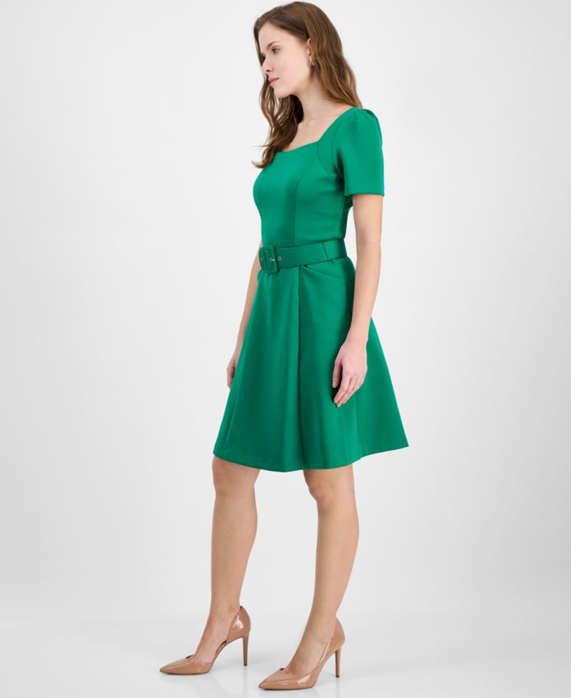 Donna Rico Women's Square-Neck Belted Short-Sleeve Dress