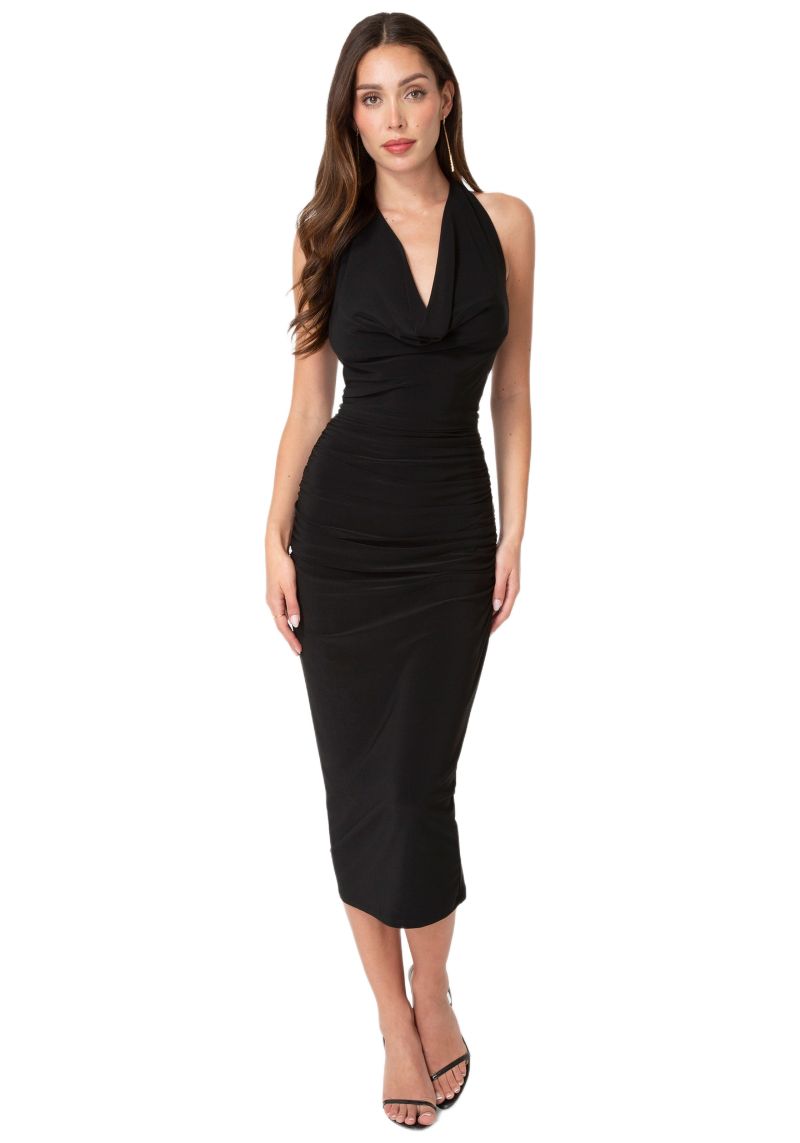Women's Sash Detail Cowl Neck Knit Dress
