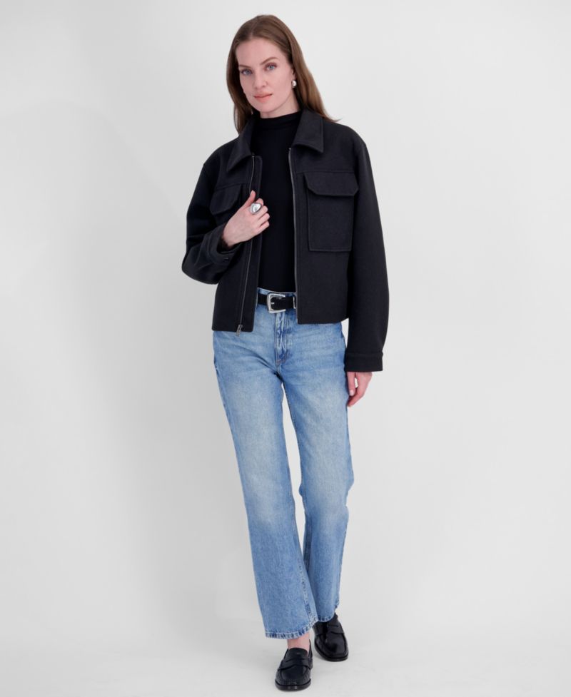 Women's Detachable Faux-Fur Collar Cropped Coat