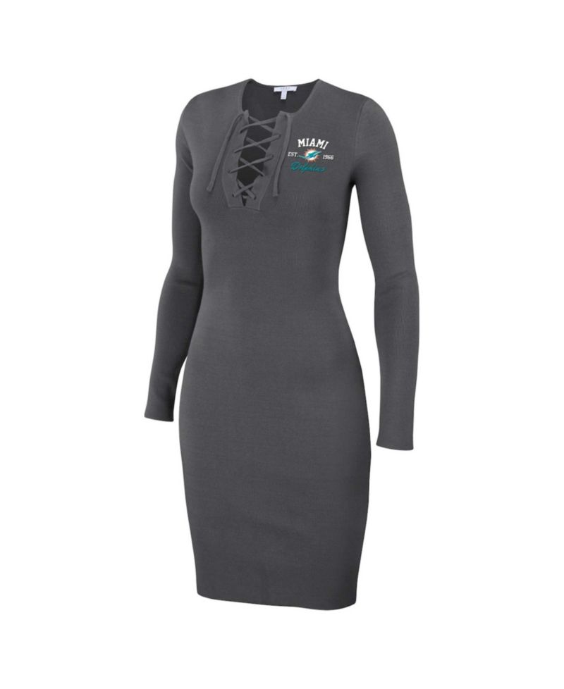 Women's Charcoal Miami Dolphins Lace Up Long Sleeve Dress