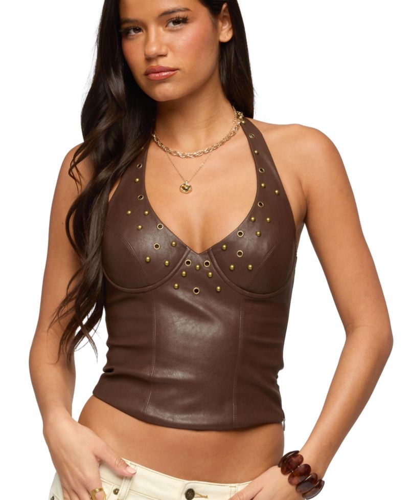 Women's Vaya Studded Faux Leather Halter Top
