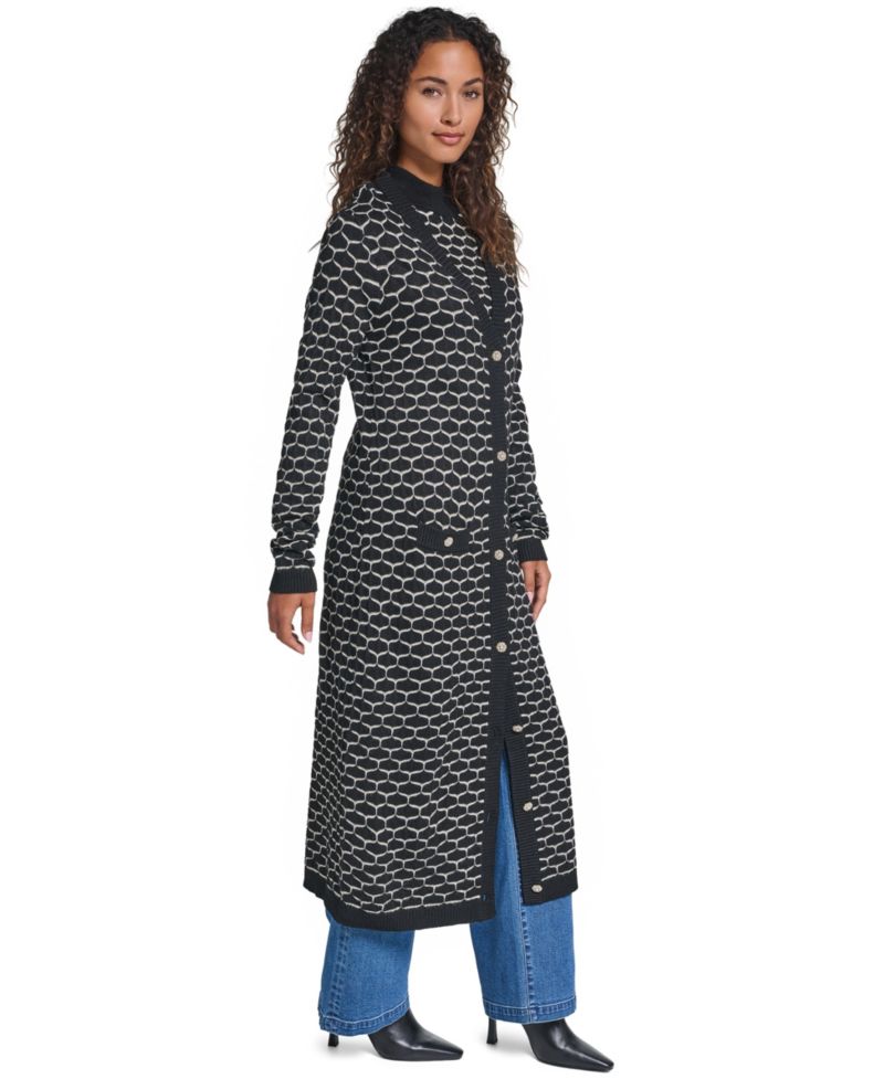 Women's Geometric V-Neck Duster Cardigan