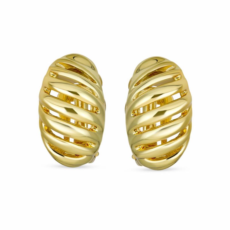 Shrimp Style Stripe Twist 2 Tone Dome Clip On Earrings Gold Plated Rhodium