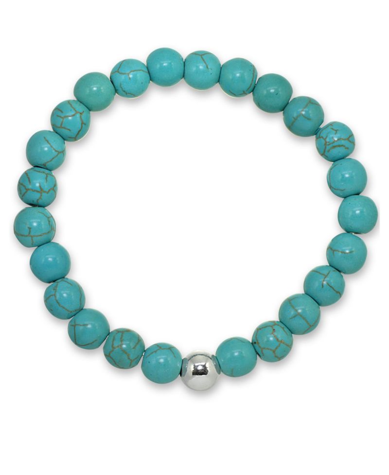 Genuine Stone Bead Stretch Bracelet with Silver Plate or Gold Plate Bead Accent