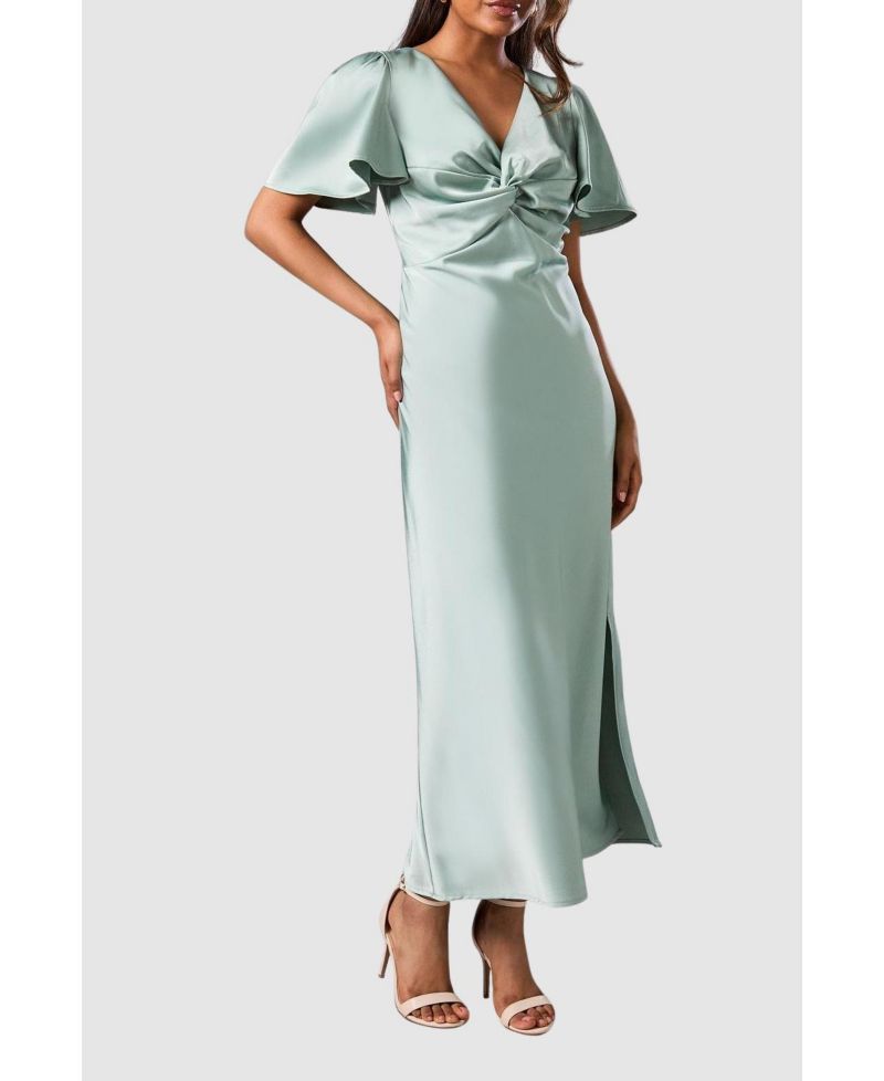 Women's Angel Sleeve Midi Bridesmaid Dress