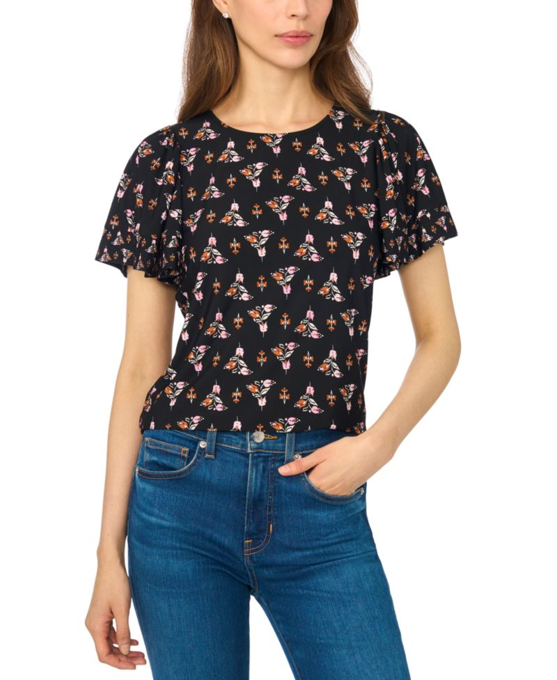 Women's Shirred Short-Sleeve Crew Neck Blouse