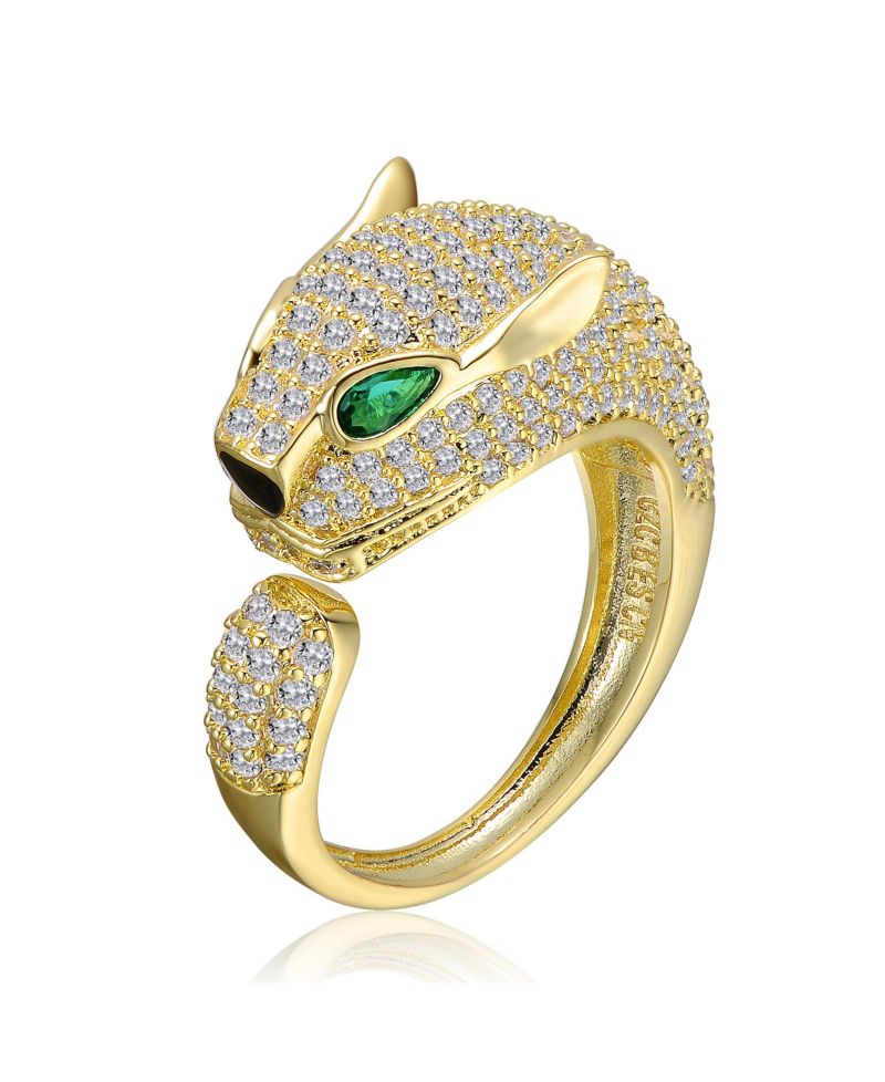 Elegant Panther Head CZ Open Pave Statement Band Ring