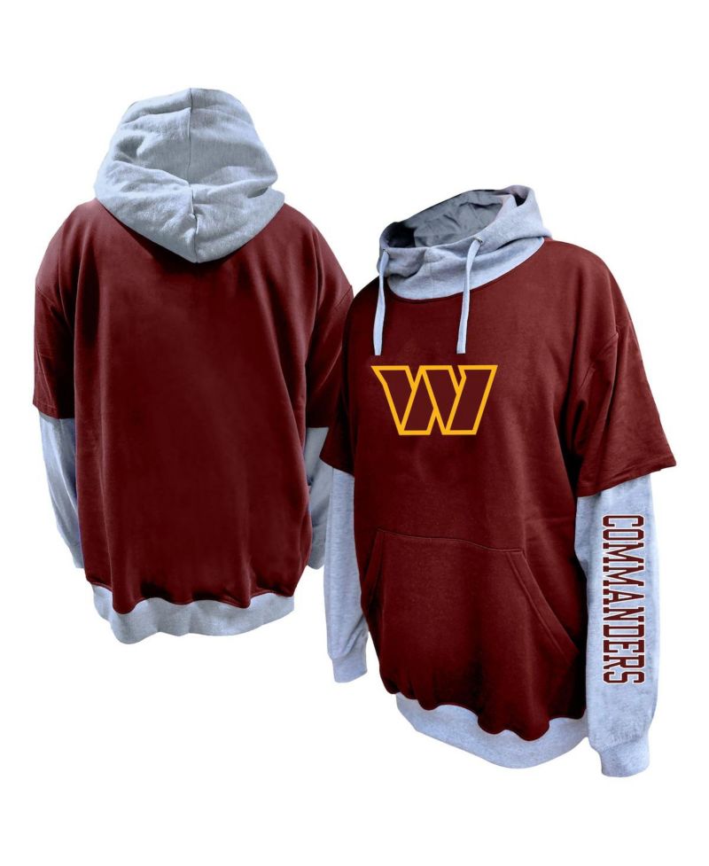 Men's Burgundy/Heather Gray Washington Commanders Big & Tall Twofer Pullover Hoodie