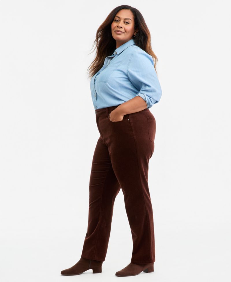 Plus Size Corduroy High-Rise Straight-Leg Jeans, Macy's Exclusive