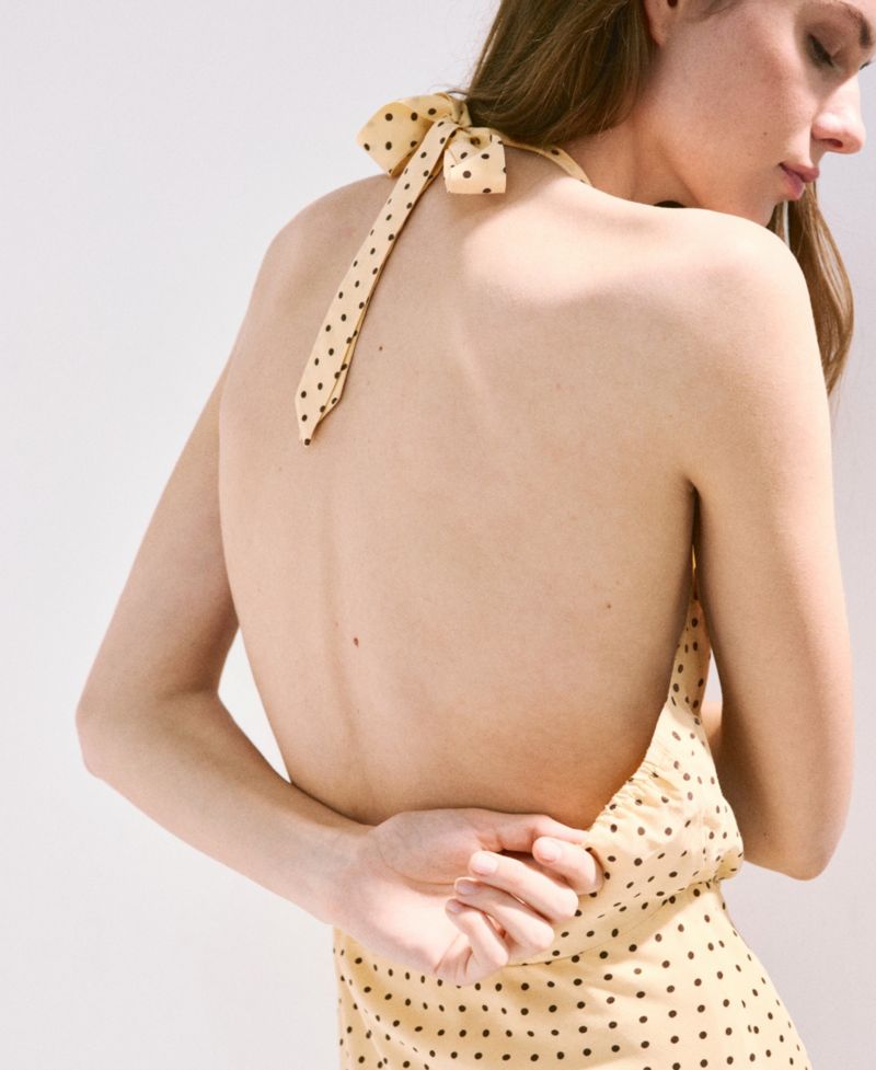 Women's Draped Neck Polka Dot Dress