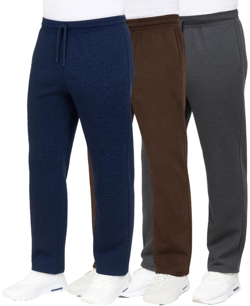 Men's Classic Heavyweight Fleece Open Bottom Sweatpants, 3-Pack