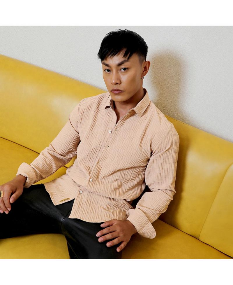 Men's Beige Self-Design Intertwine Shirt