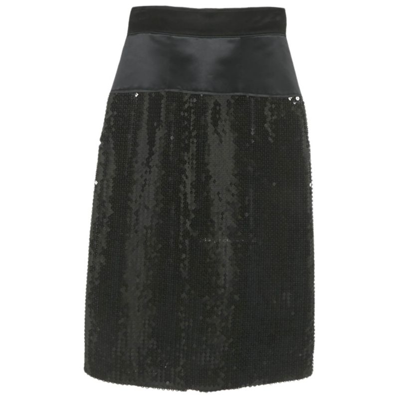 Women's Black Sequin & Satin Pencil Skirt