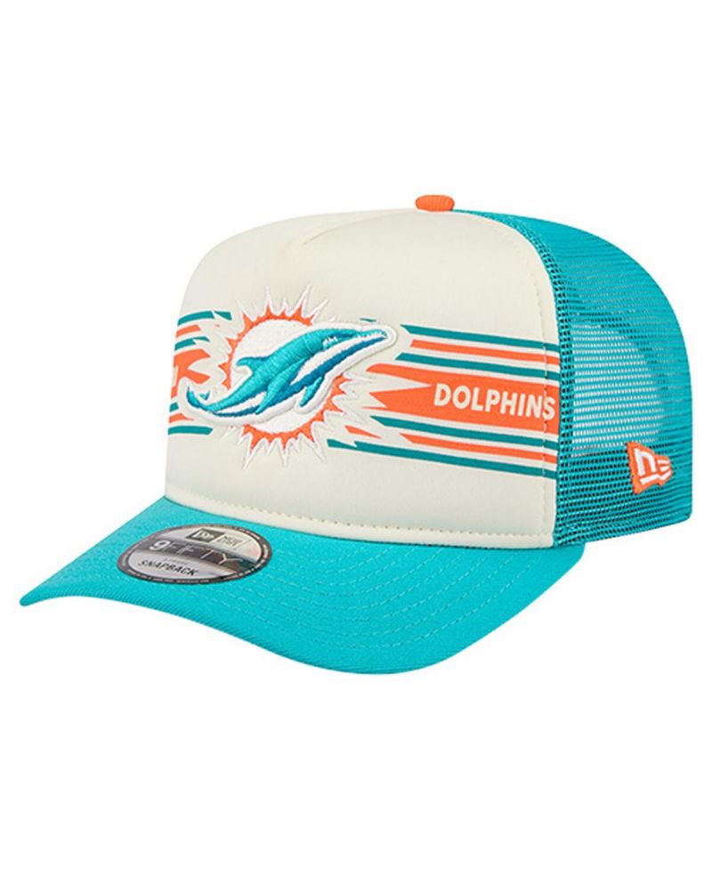 Men's Cream/Aqua Miami Dolphins Banner A-Frame 9FIFTY Trucker Snapback Hat