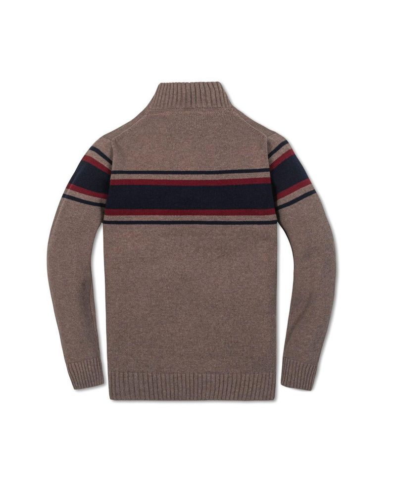 Hope and Henry Little and Big Boys' Organic Long Sleeve Half Zip Sweater with Engineered Stripe