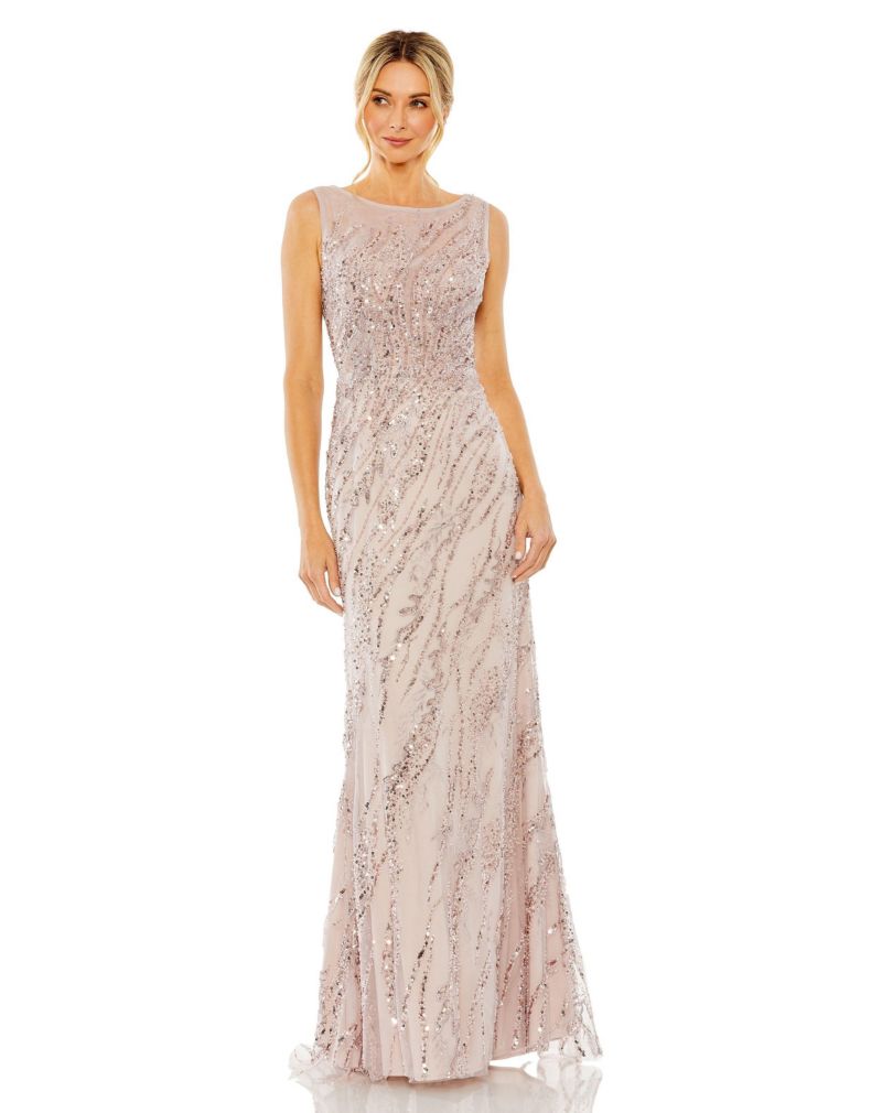 Women's Sleeveless High Neck Sequin Beaded Gown