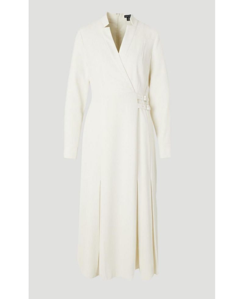 Women's Crepe Buckle Waist Midi Shirt Dress