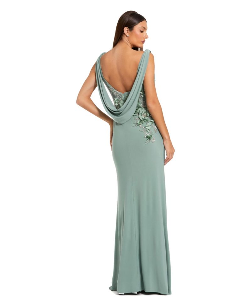 Women's Sleeveless Jersey Cowl Neck Gown With Beading