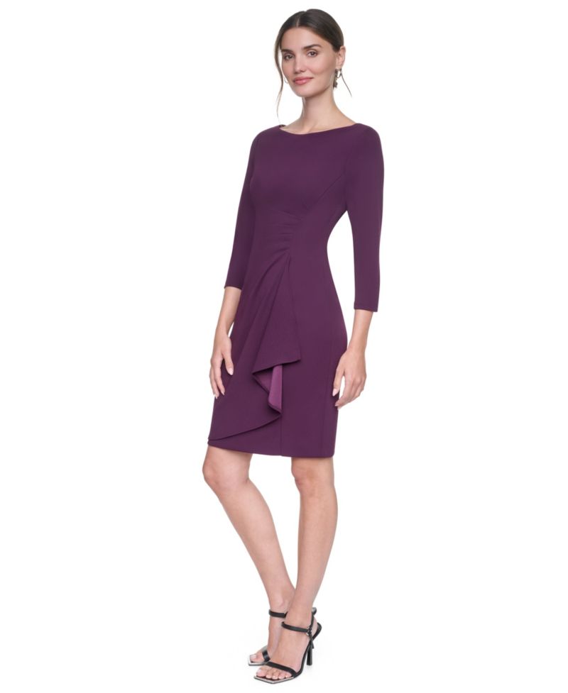 Women's Boat Neck Ruched Sheath Dress