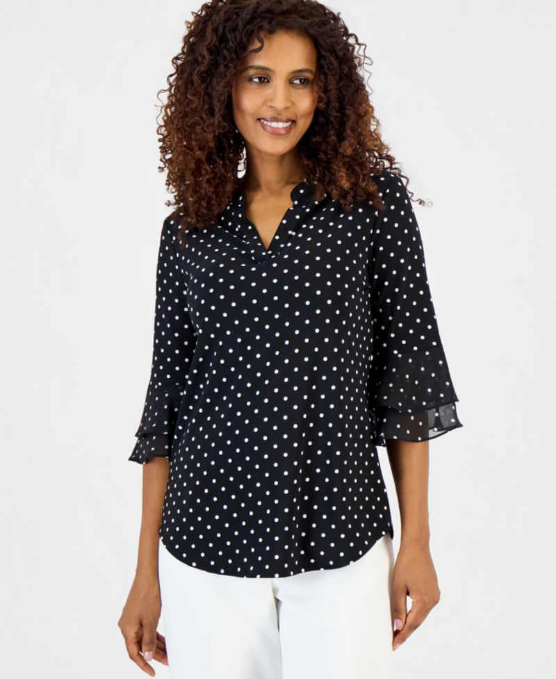 Women's Printed 3/4 Flutter-Sleeve Top