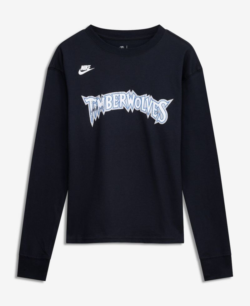 Big Boys and Girls Black Minnesota Timberwolves Hardwood Classics Essential Logo Max90 Long Sleeve T-Shirt