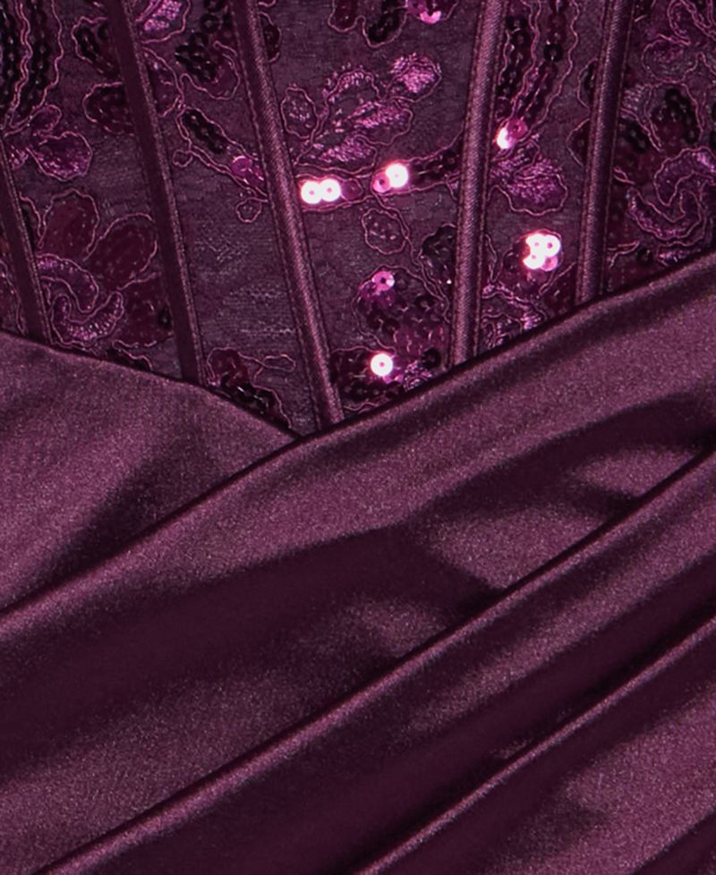 Juniors' Scoop-Neck Satin-Knit Corset Bodice Dress