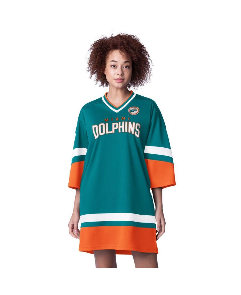 Women's Aqua Miami Dolphins Slap Shot 3/4 Sleeve Sneaker Dress