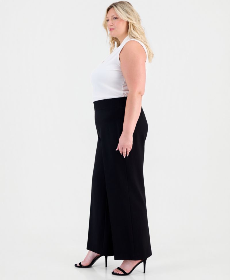 Plus Size Compression Pull-On Wide-Leg Trousers