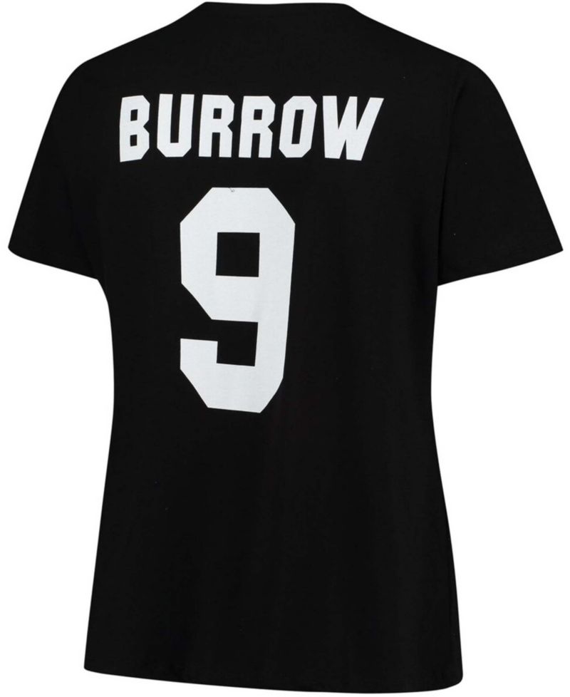 Women's Plus Size Joe Burrow Black Cincinnati Bengals Fair Catch Name & Number V-Neck T-shirt