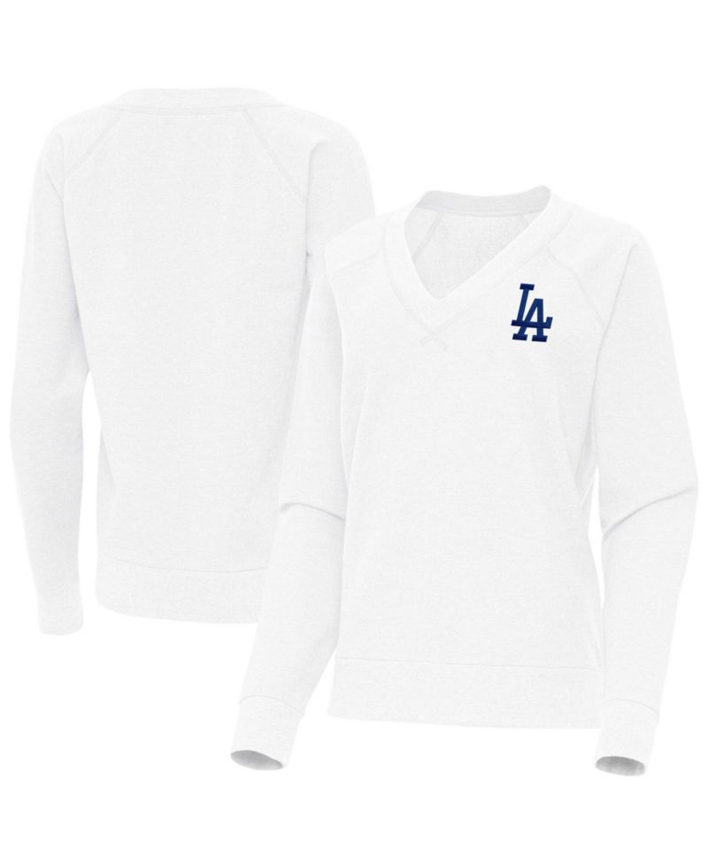 Women's White Los Angeles Dodgers Varsity Tri-Blend V-Neck Long Sleeve T-Shirt