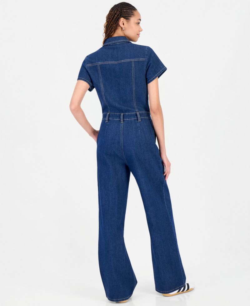 Juniors' Cotton Blend Denim Wide-Leg Boiler Suit