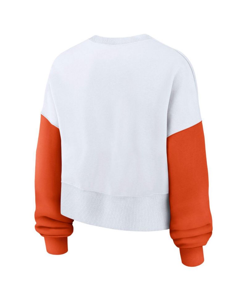 Women's White Clemson Tigers Oversized Color Block Pullover Sweatshirt