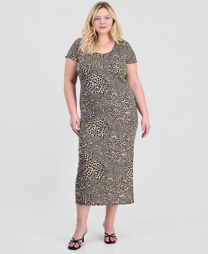 Trendy Plus Size Printed Short-Sleeve Midi Dress