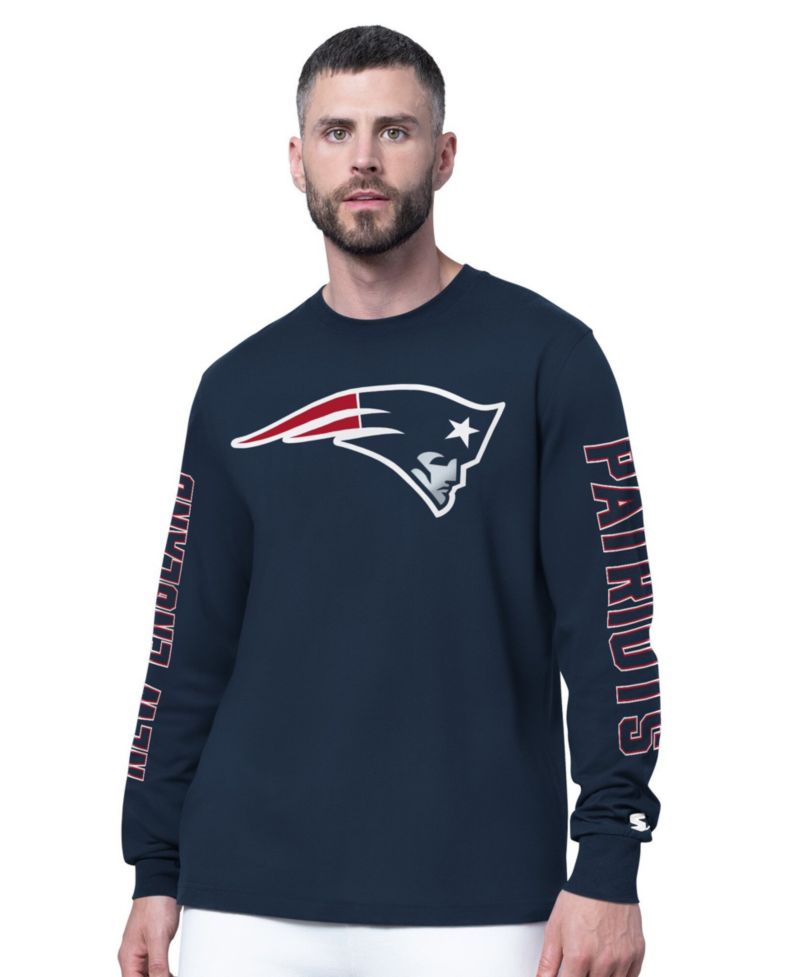 Men's Navy New England Patriots Clutch Hit II Long-Sleeve T-Shirt