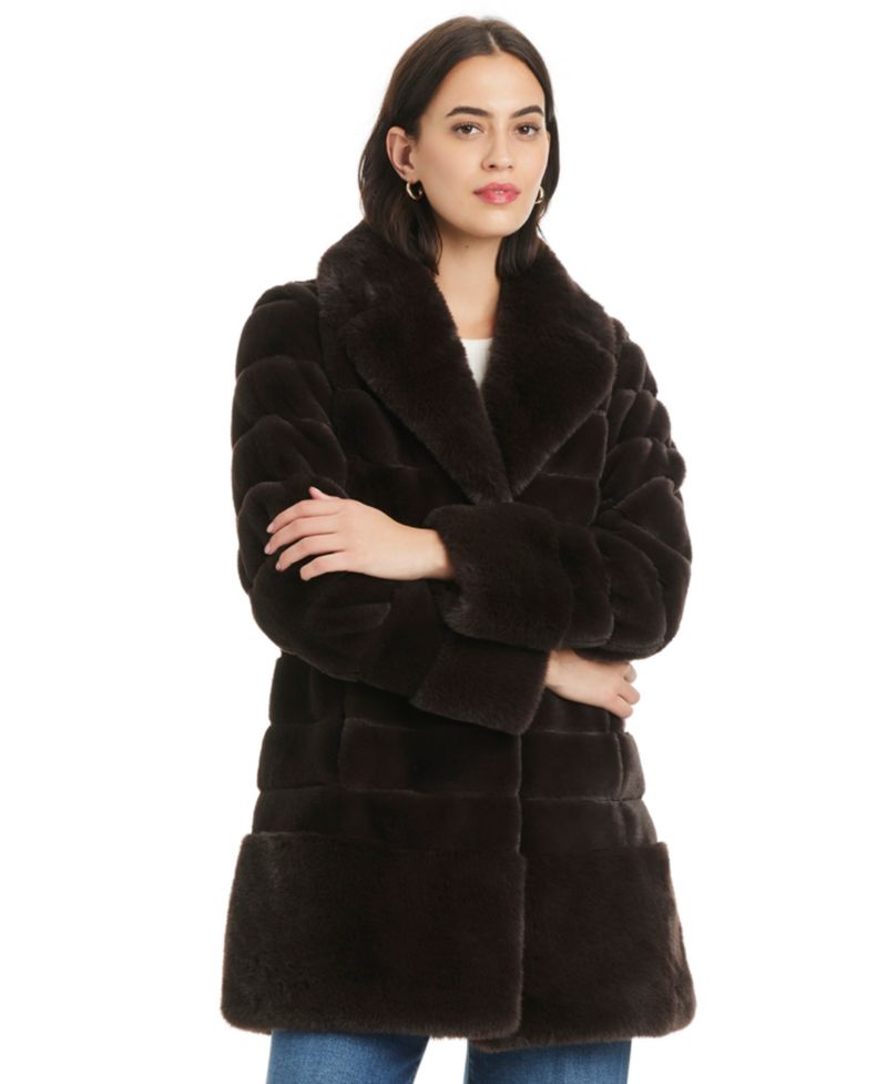 Women's Faux-Fur Notched-Collar Coat