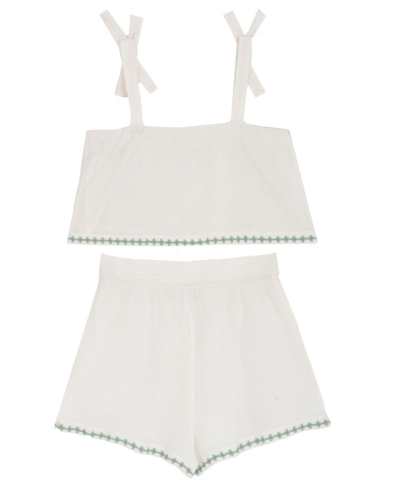 Girls' 7-16 Floral Embroidered Top and Shorts, 2-Piece Set